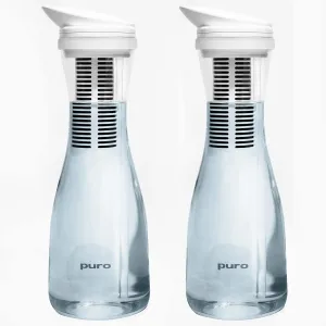 Puro Glass Water Filter Pitcher - Long Lasting Filter - Faster Filtering - 1.3L - Carbon Water Filter Removes Lead, Odors, Chlorine (2 Pack)
