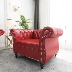 QHITTY Accent Chair, Chesterfield Chair Modern Leather Upholstered Chair with Tufted Back for Living Room Furniture (Burgundy)