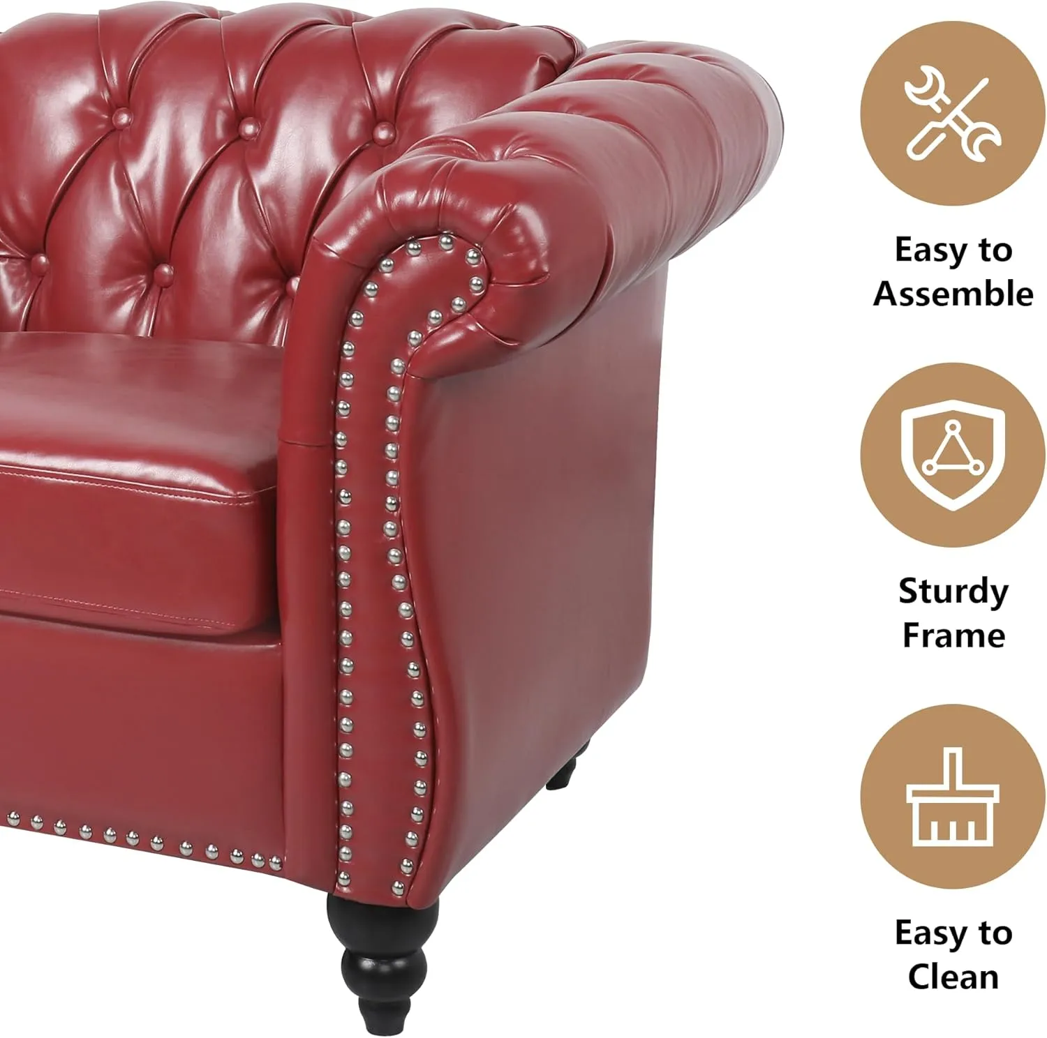 QHITTY Accent Chair, Chesterfield Chair Modern Leather Upholstered Chair with Tufted Back for Living Room Furniture (Burgundy)