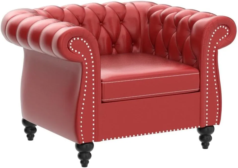 QHITTY Accent Chair, Chesterfield Chair Modern Leather Upholstered Chair with Tufted Back for Living Room Furniture (Burgundy)