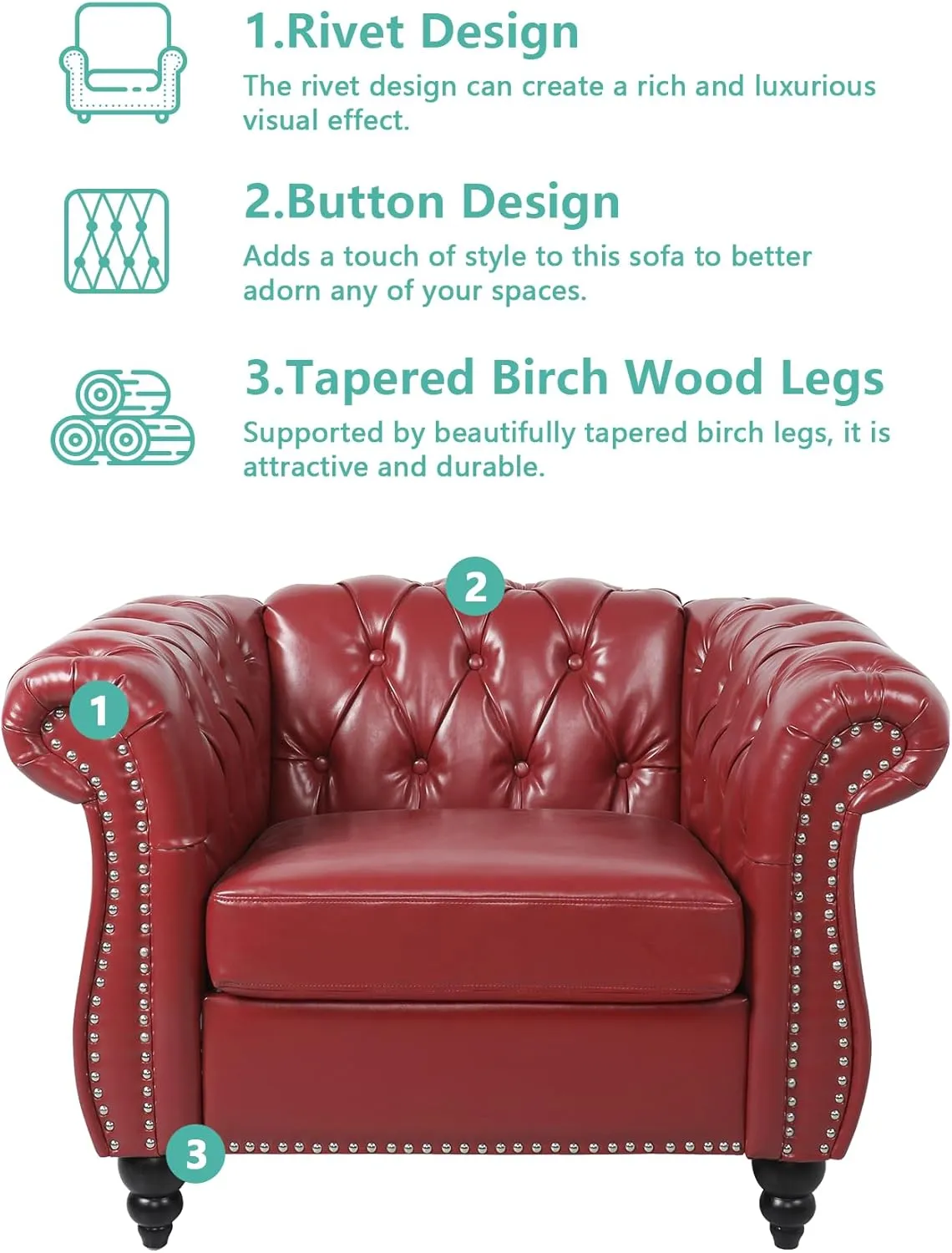 QHITTY Accent Chair, Chesterfield Chair Modern Leather Upholstered Chair with Tufted Back for Living Room Furniture (Burgundy)