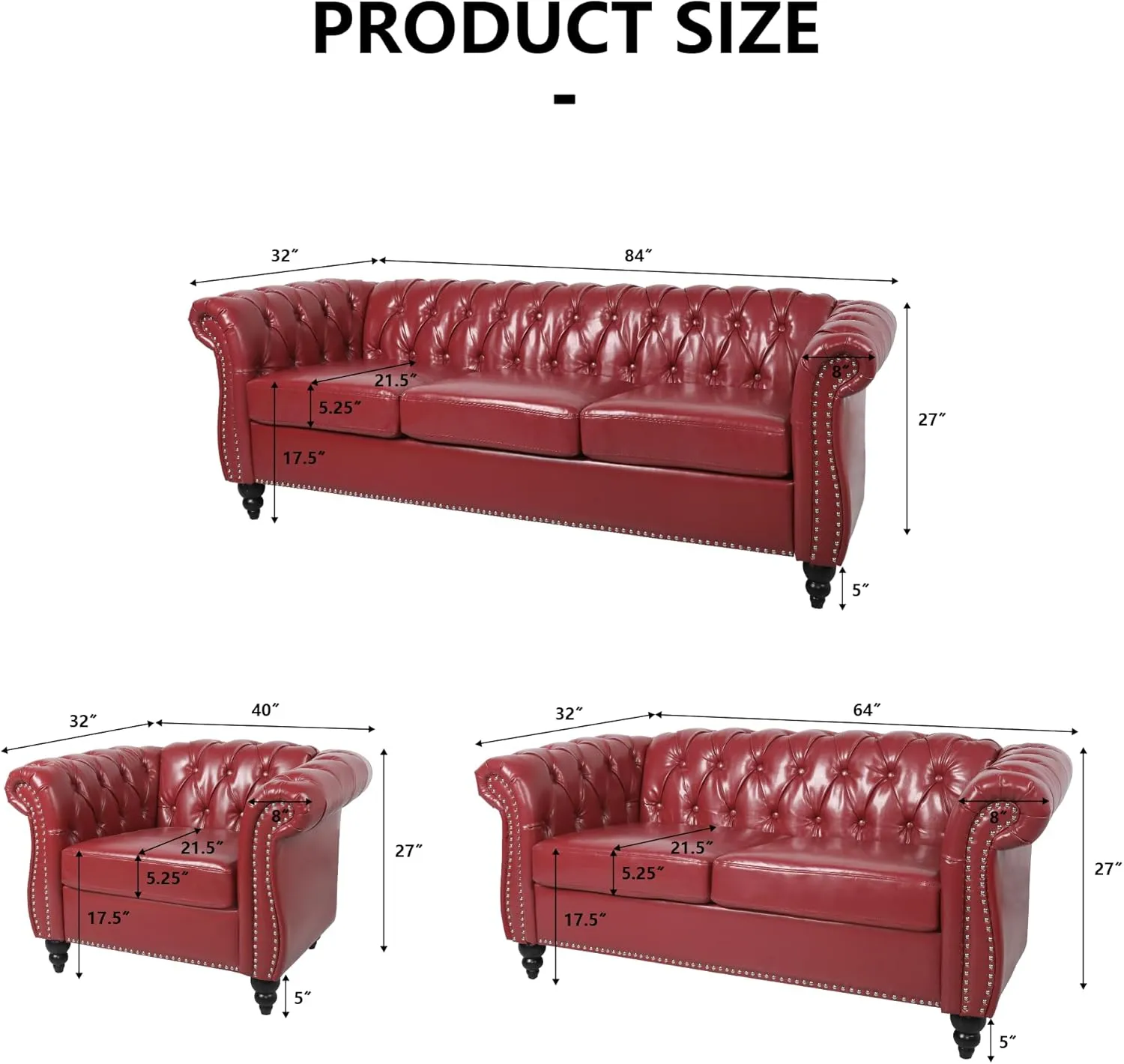 QHITTY Accent Chair, Chesterfield Chair Modern Leather Upholstered Chair with Tufted Back for Living Room Furniture (Burgundy)