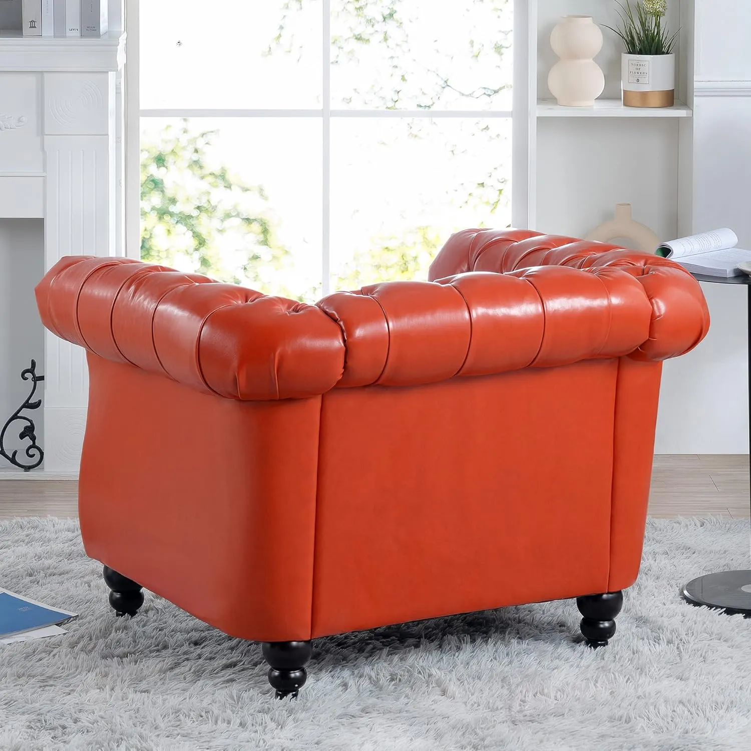 QHITTY Accent Chair, Chesterfield Chair Modern Leather Upholstered Chair with Tufted Back for Living Room Furniture (Orange)