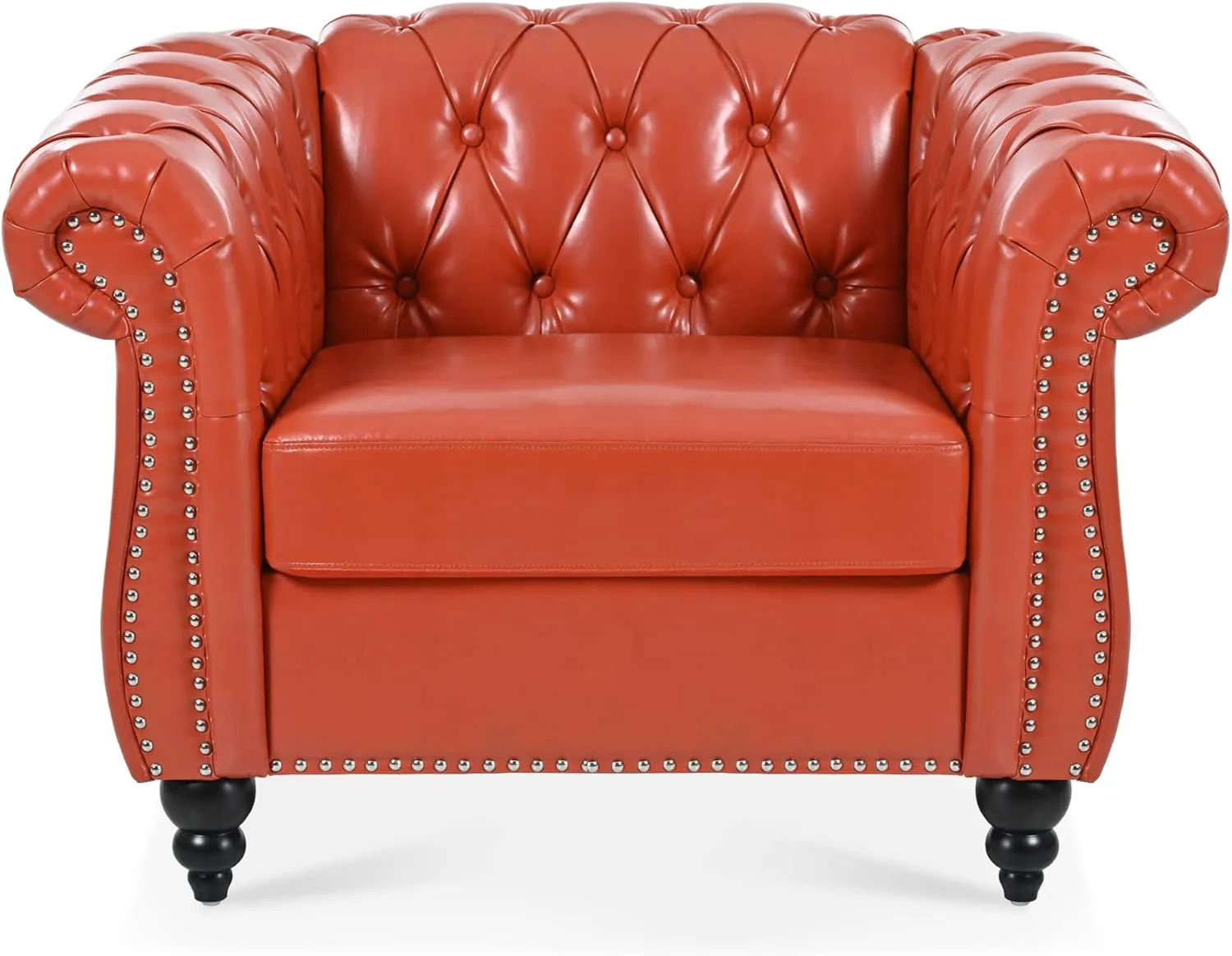 QHITTY Accent Chair, Chesterfield Chair Modern Leather Upholstered Chair with Tufted Back for Living Room Furniture (Orange)