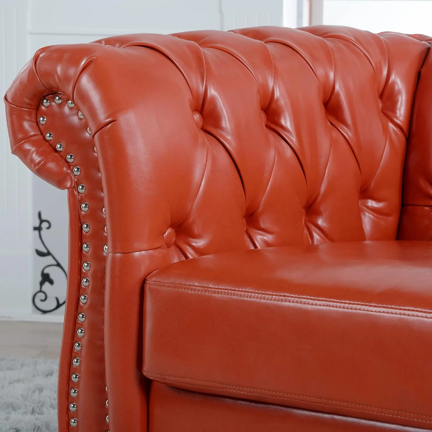 QHITTY Accent Chair, Chesterfield Chair Modern Leather Upholstered Chair with Tufted Back for Living Room Furniture (Orange)