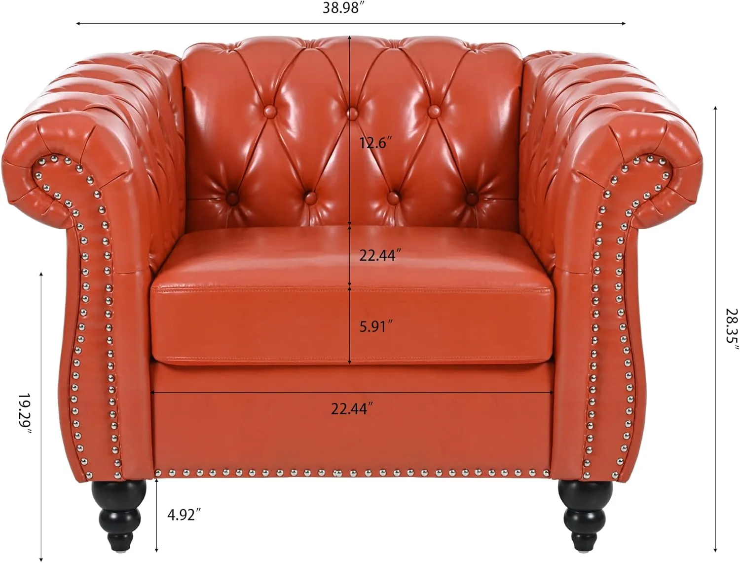 QHITTY Accent Chair, Chesterfield Chair Modern Leather Upholstered Chair with Tufted Back for Living Room Furniture (Orange)