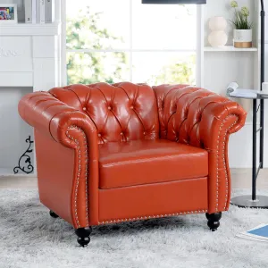 QHITTY Accent Chair, Chesterfield Chair Modern Leather Upholstered Chair with Tufted Back for Living Room Furniture (Orange)