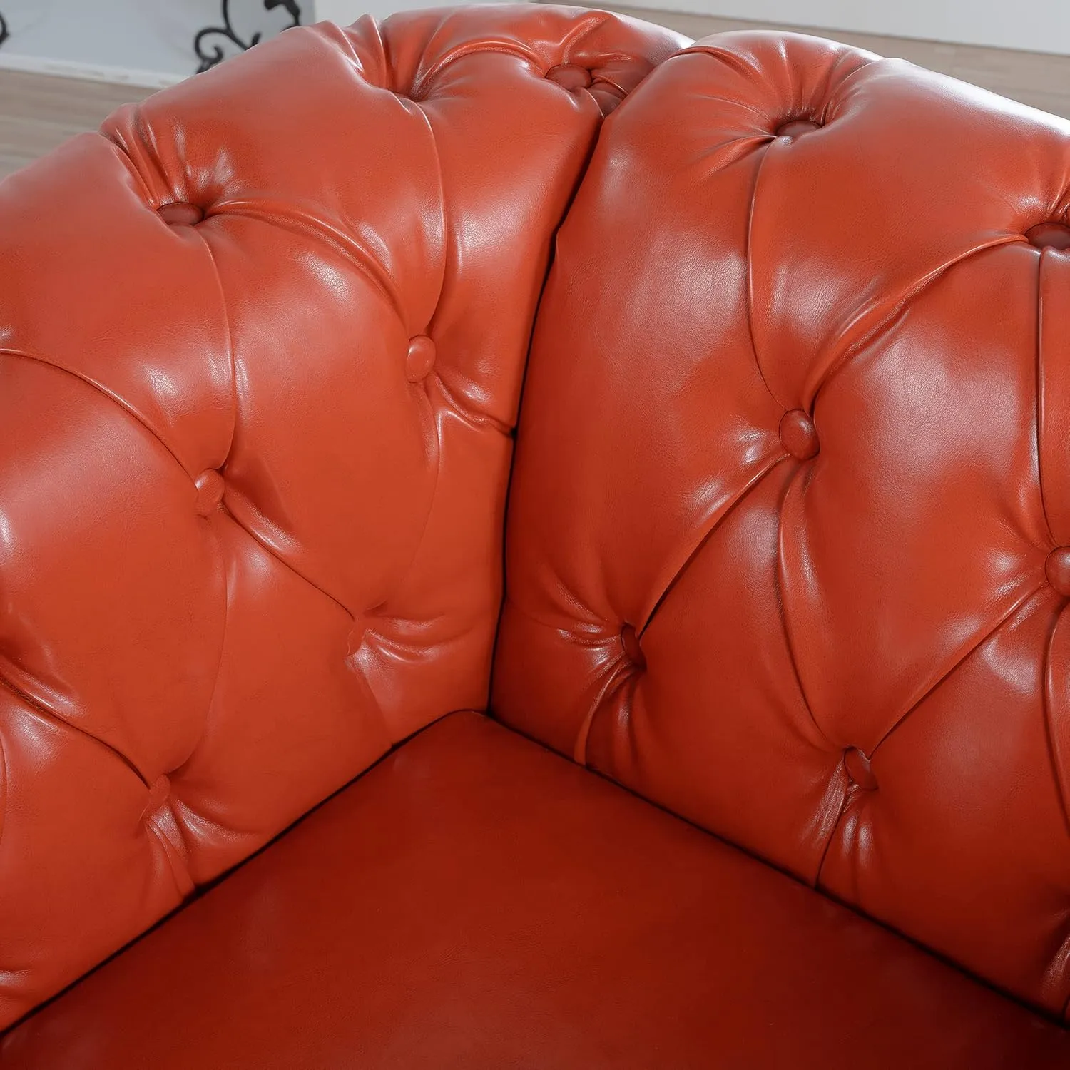 QHITTY Accent Chair, Chesterfield Chair Modern Leather Upholstered Chair with Tufted Back for Living Room Furniture (Orange)