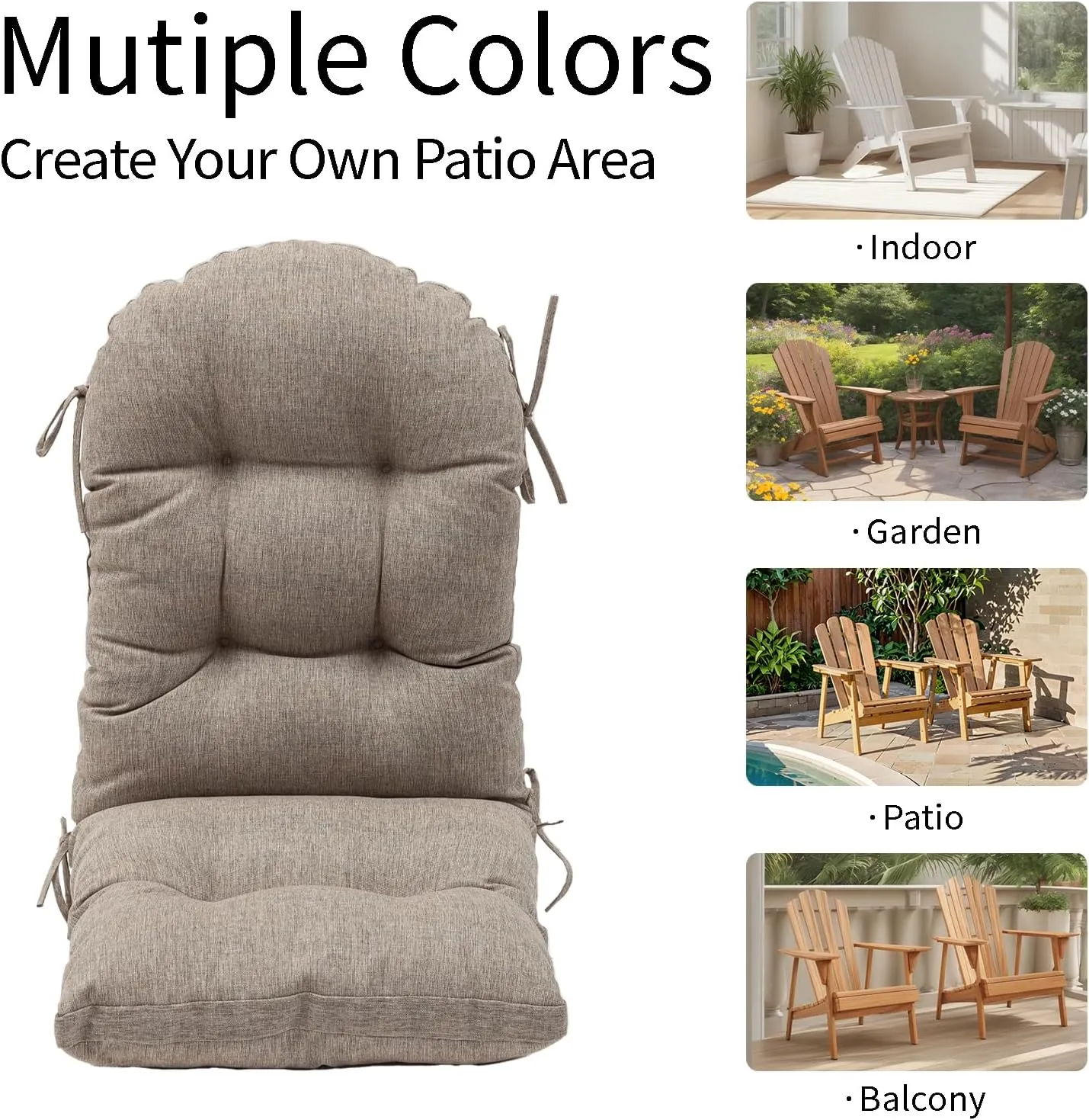 QILLOWAY Indoor/Outdoor High Back Chair Cushion for Adirondack,Spring/Summer Seasonal All Weather Replacement Rocking Chair Cushions. (1 Piece, Dark Green)