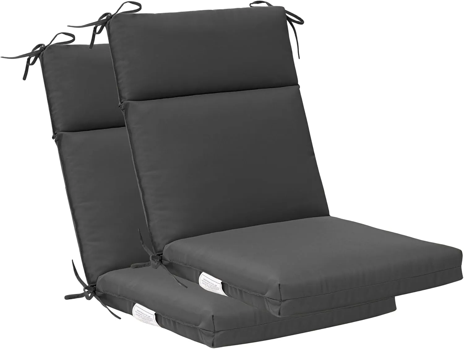 QILLOWAY Outdoor/Indoor High Back Chair Cushion,Replacement Deep Seat Cushions,All Weather Water Resistant/Fade Resistant Seat Pads with Ties,2counts,Dark Grey