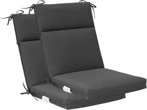 QILLOWAY Outdoor/Indoor High Back Chair Cushion,Replacement Deep Seat Cushions,All Weather Water Resistant/Fade Resistant Seat Pads with Ties,2counts,Dark Grey