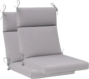 QILLOWAY Outdoor/Indoor High Back Chair Cushion,Replacement Deep Seat Cushions,All Weather Water Resistant/Fade Resistant Seat Pads with Ties,2counts,Grey