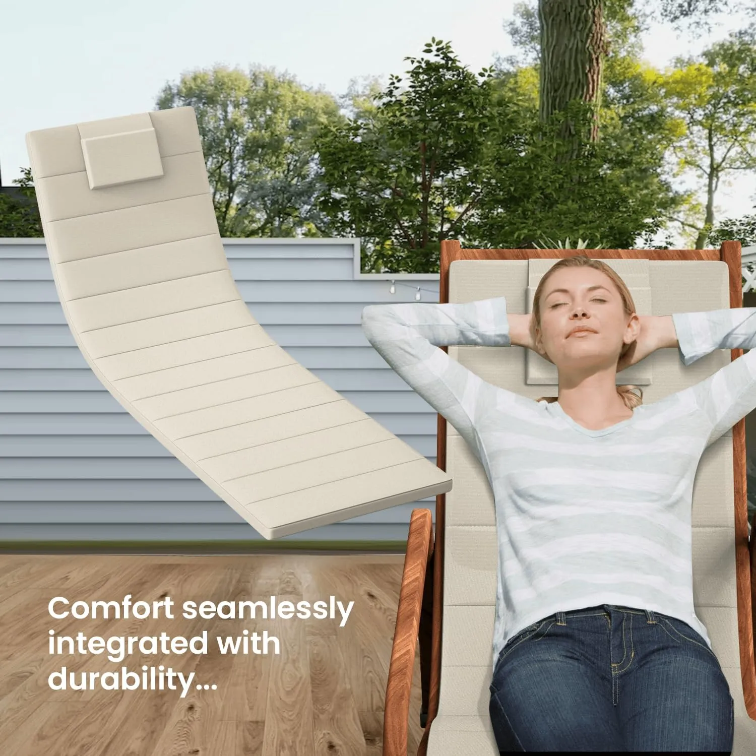Quilted Chaise Lounge Outdoor Patio Furniture Cushions | Water-Resistant Patio Chair Cushions | Durable, High-Density Foam Outdoor Chair Cushions (Antique Beige, 74"x23")