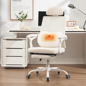 Qulomvs Ergonomic Office Chair with Massage&Heated Lumbar Support, Kneading Massage Office Chair with Foot Rest, Reclining Home Office Desk Chair 90-135 Adjustable Mesh Computer Desk Chair with Wheels