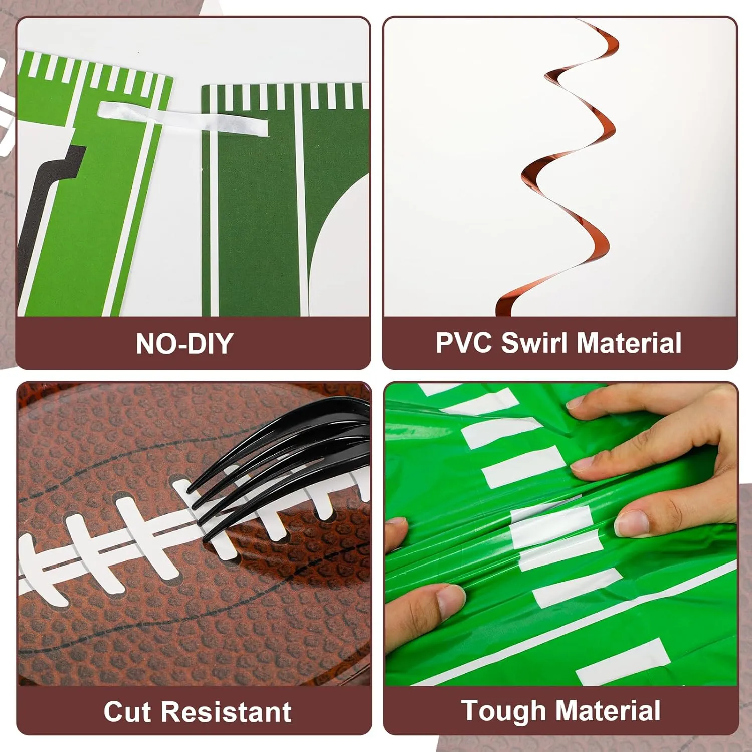 Qyeahkj 184pcs Football Party Supplies Decorations Set Serves 25 Includes Plates Napkins Cups Tablecloth Hanging Swirls Banner Tableware Kit for Football Game Party Decorations Favors