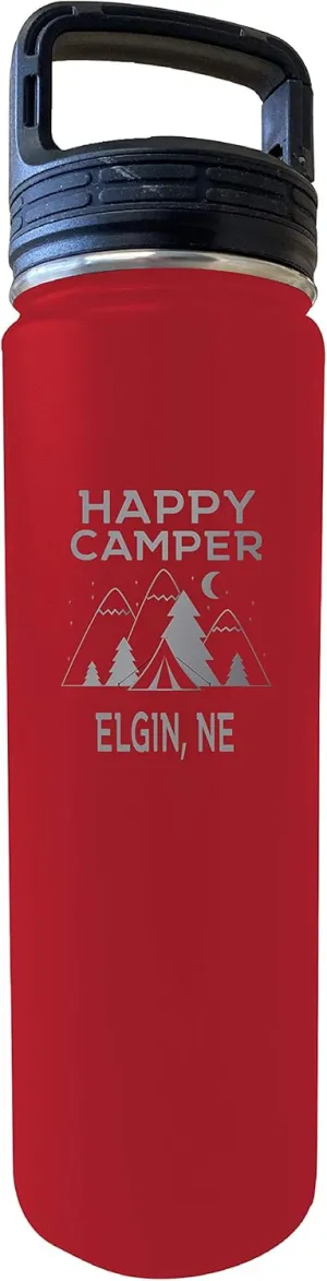 R and R Imports Elgin Nebraska Happy Camper 32 Oz Engraved Red Insulated Double Wall Stainless Steel Water Bottle Tumbler
