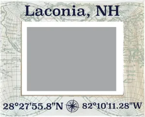 R and R Imports Laconia New Hampshire Souvenir Wooden Photo Frame Compass Coordinates Design Matted to 4 x 6