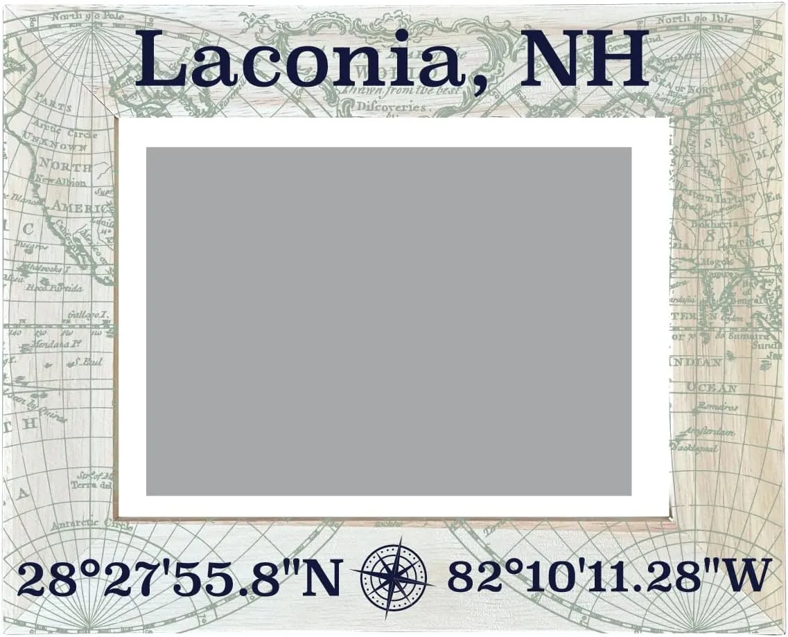 R and R Imports Laconia New Hampshire Souvenir Wooden Photo Frame Compass Coordinates Design Matted to 4 x 6