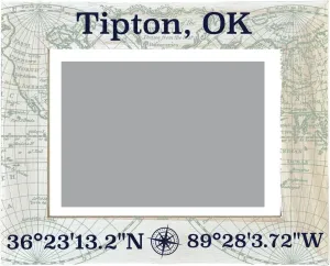 R and R Imports Tipton Oklahoma Souvenir Wooden Photo Frame Compass Coordinates Design Matted to 4 x 6