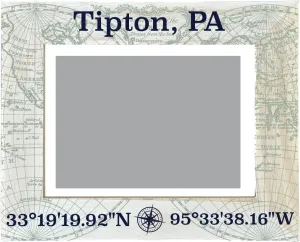 R and R Imports Tipton Pennsylvania Souvenir Wooden Photo Frame Compass Coordinates Design Matted to 4 x 6