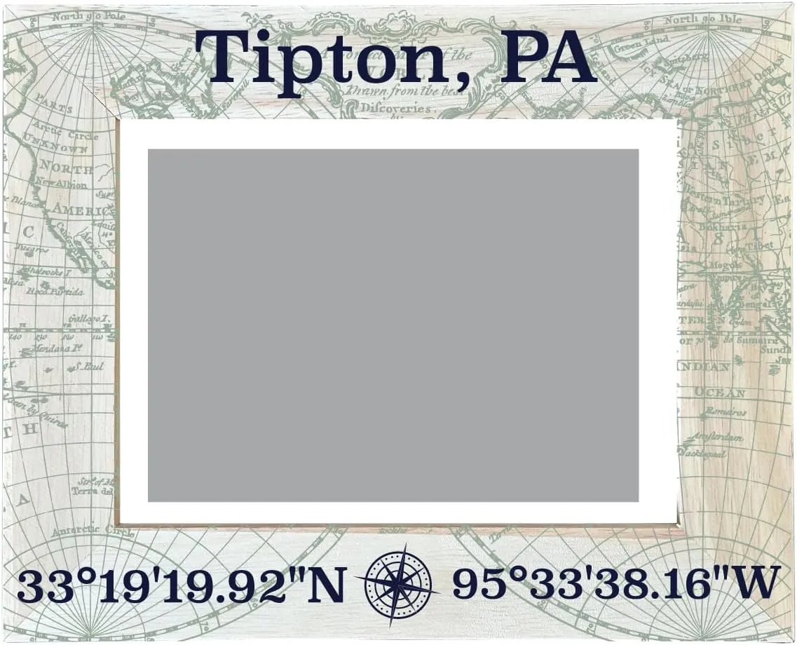 R and R Imports Tipton Pennsylvania Souvenir Wooden Photo Frame Compass Coordinates Design Matted to 4 x 6