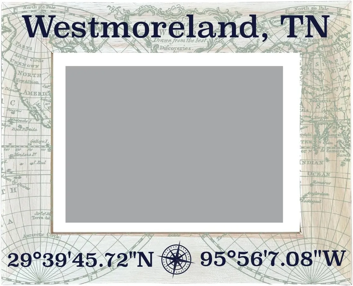 R and R Imports Westmoreland Tennessee Souvenir Wooden Photo Frame Compass Coordinates Design Matted to 4 x 6