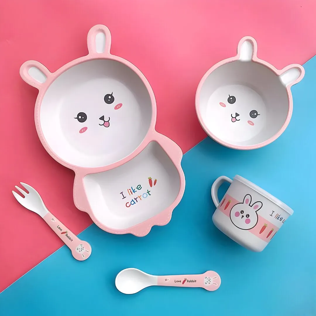 RABBIT DESIGN KIDS BAMBOO TABLEWARE SET OF 5-PIECES