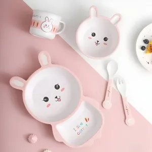RABBIT DESIGN KIDS BAMBOO TABLEWARE SET OF 5-PIECES