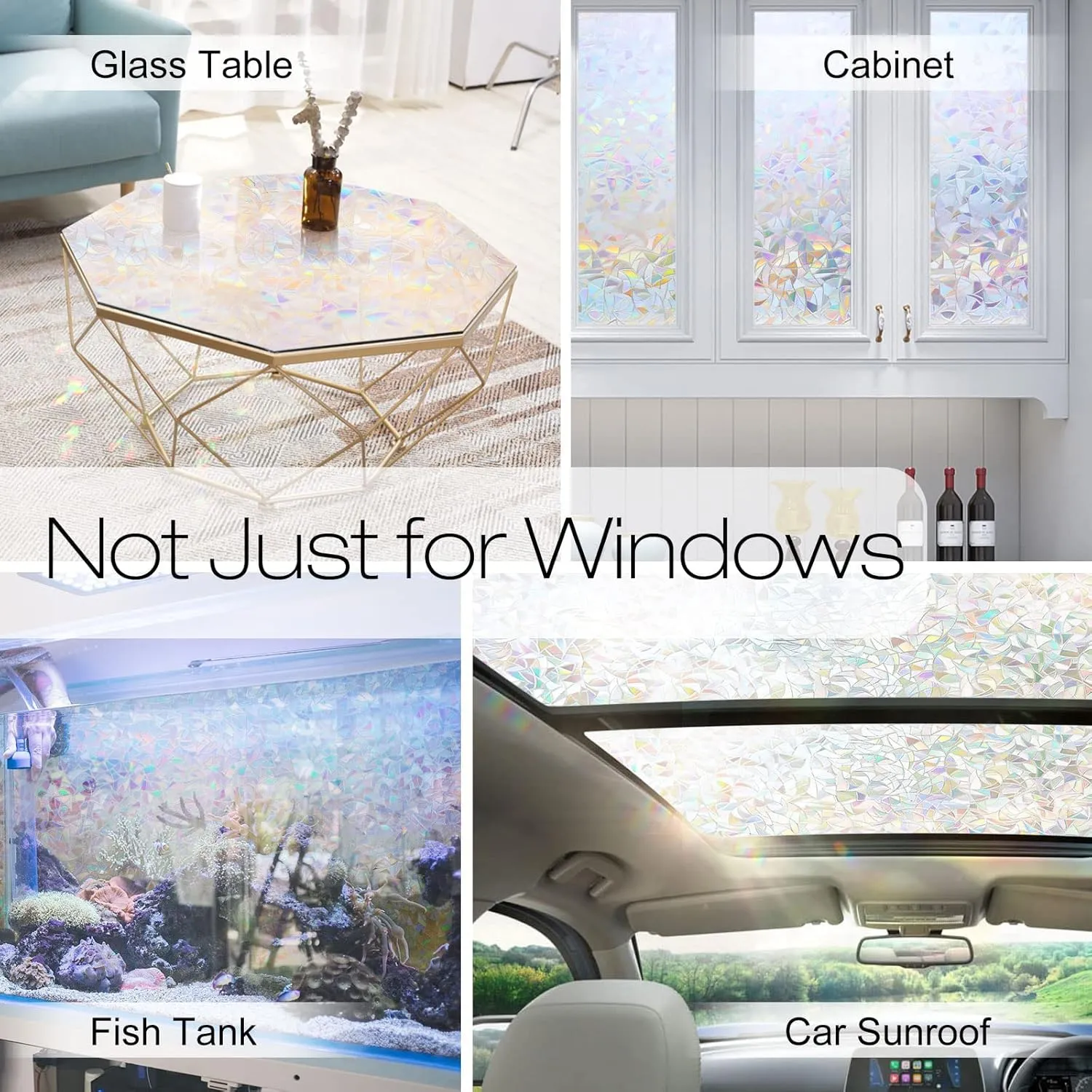 rabbitgoo Window Privacy Film Rainbow Film Decorative Window Sticker, 3D Static Stained Glass Cling Tint for Home Heat Control Non-Adhesive, 35.4 x 118.1 inches