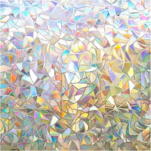 rabbitgoo Window Privacy Film Rainbow Film Decorative Window Sticker, 3D Static Stained Glass Cling Tint for Home Heat Control Non-Adhesive, 35.4 x 118.1 inches