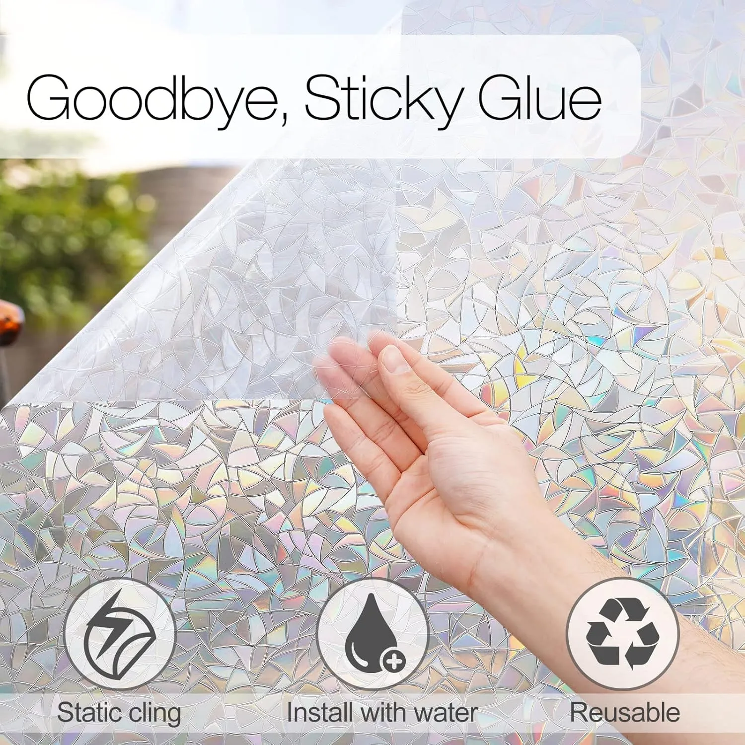 rabbitgoo Window Privacy Film Rainbow Film Decorative Window Sticker, 3D Static Stained Glass Cling Tint for Home Heat Control Non-Adhesive, 35.4 x 118.1 inches