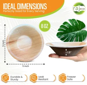 Raj Disposable Palm Leaf Bowls (50 Count, 5" Bowls) Strong Bowl Like Bamboo Party Bowl - Decorative Compostable Tableware for Lunch, Dinner, Birthday, Outdoor, BBQ, Picnic, Parties