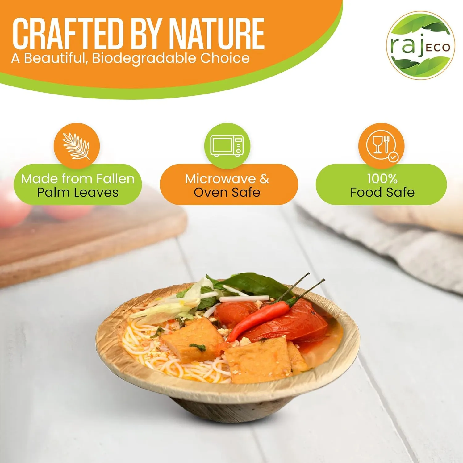 Raj Disposable Palm Leaf Bowls (50 Count, 5" Bowls) Strong Bowl Like Bamboo Party Bowl - Decorative Compostable Tableware for Lunch, Dinner, Birthday, Outdoor, BBQ, Picnic, Parties