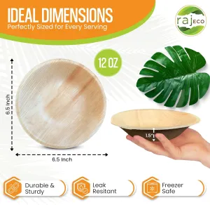 Raj Disposable Palm Leaf Bowls (50 Count, 6.5" Bowl) Strong Bowls Like Bamboo Party Bowl - Decorative Compostable Tableware for Lunch, Dinner, Birthday, Outdoor, BBQ, Picnic, Parties