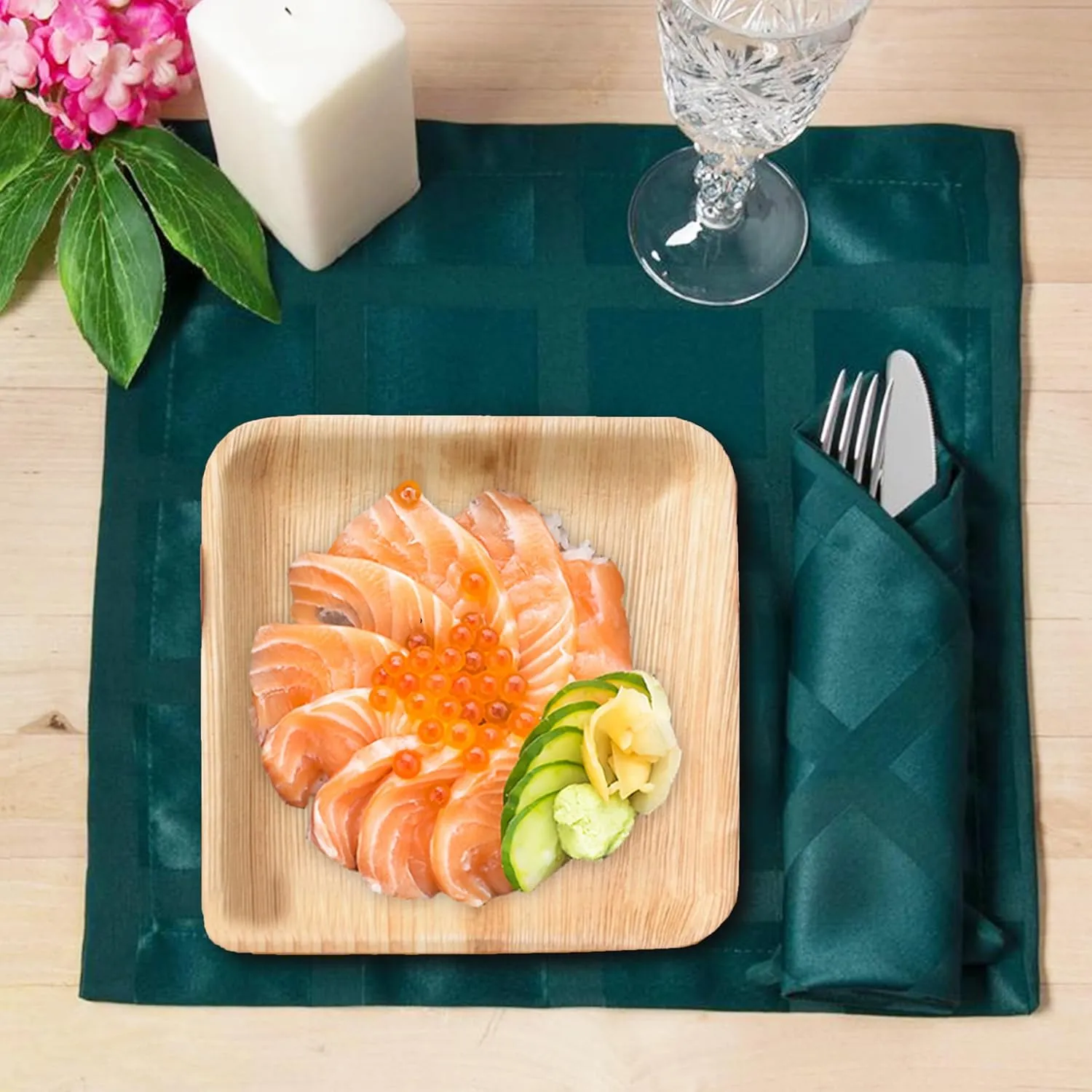 Raj Palm Leaf Plates [100-Pack] 7" Square Plates (2 CASES - 200 PACK) like Bamboo plates Disposable, Strong, Decorative Compostable Tableware for weddings, Lunch, Dinner, Birthday, Camping, Outdoor