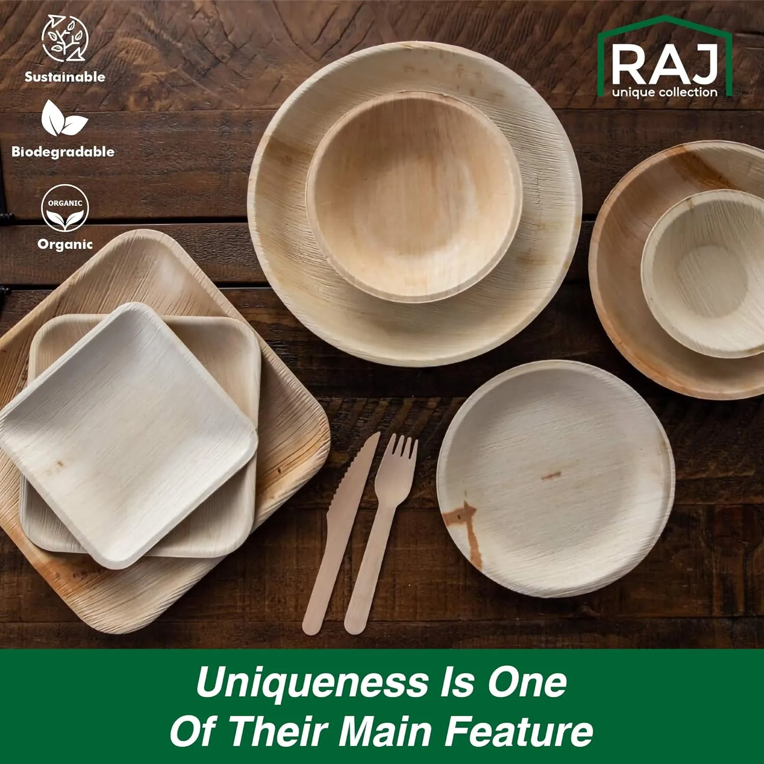 Raj Palm Leaf Plates, [50-Pack] 7" Square Bowls like Bamboo plates Disposable, Strong, Decorative Compostable Tableware for wedding, Lunch, Dinner, Birthday, Camping, Outdoor BBQ, Picnic