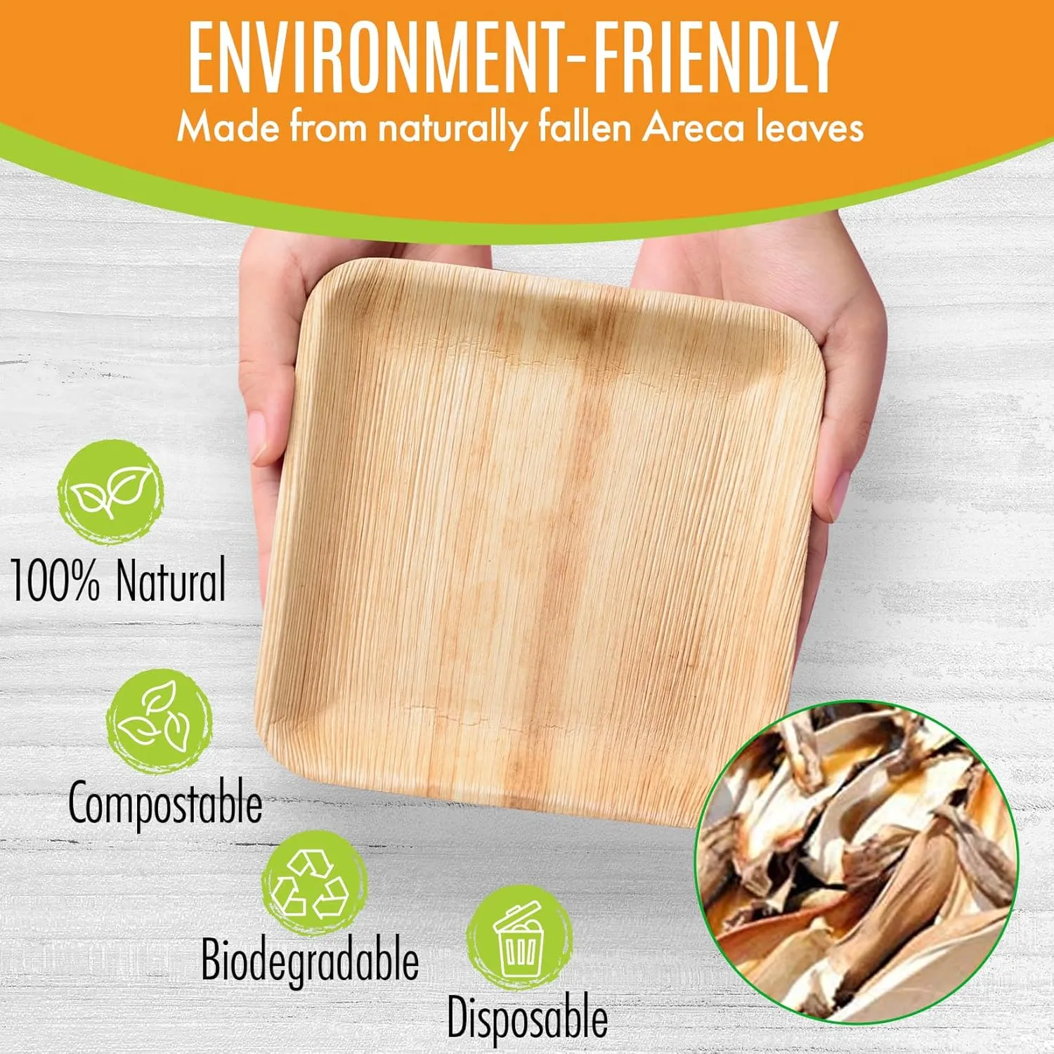 Raj Palm Leaf Plates [50-Pack] 8" Square Plates(40 Cases - 2000 PACK) like Bamboo plates Disposable, Strong, Decorative Compostable Tableware for weddings, Lunch, Dinner, Birthday,Outdoor