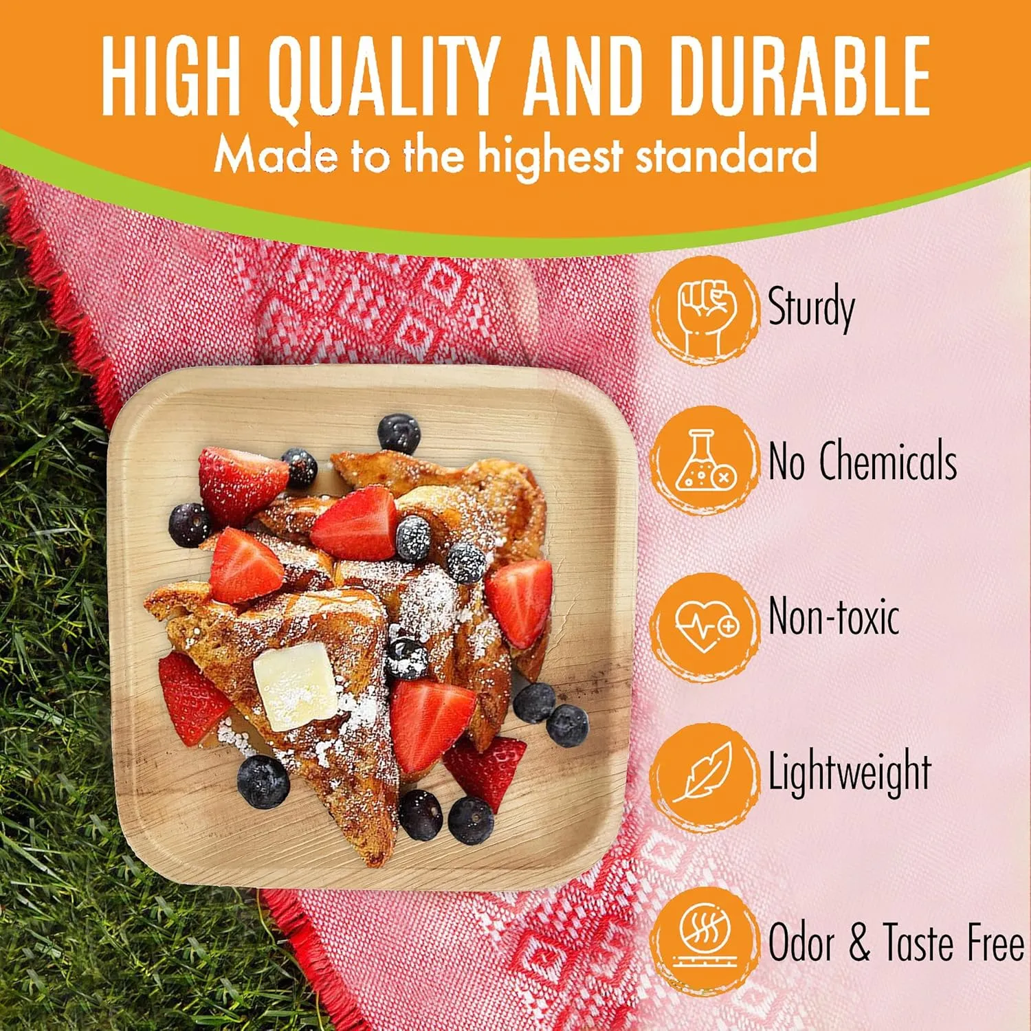Raj Palm Leaf Plates Bulk [400-Pack] 7" Square Plates like Bamboo plates Disposable, Strong, Decorative Compostable Tableware for wedding, Lunch, Dinner, Birthday, Camping, Outdoor BBQ, Picnic