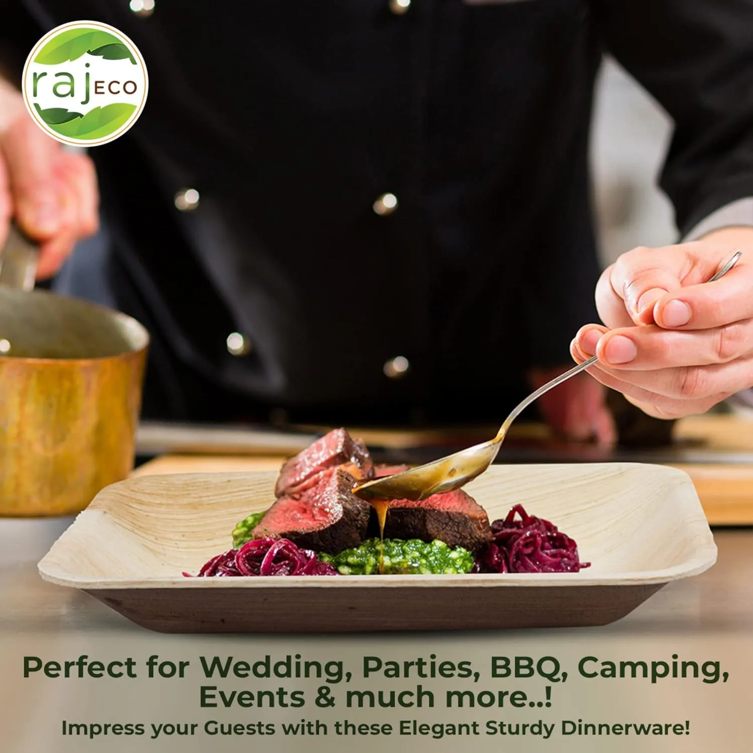Raj Palm Leaf Plates Plates like Bamboo plates Disposable, Decorative Compostable Tableware for wedding, Lunch, Dinner, Birthday, Camping, Outdoor BBQ, Picnic (9.5"x50 7"x50 (100 Pack))