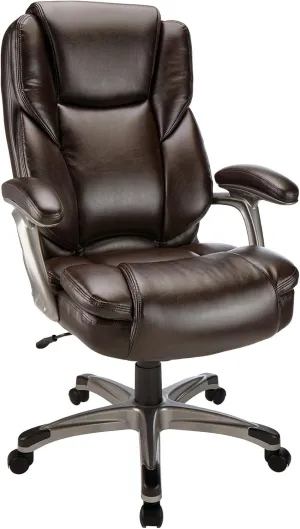 Realspace® Cressfield Bonded Leather High-Back Chair, Brown/Silver
