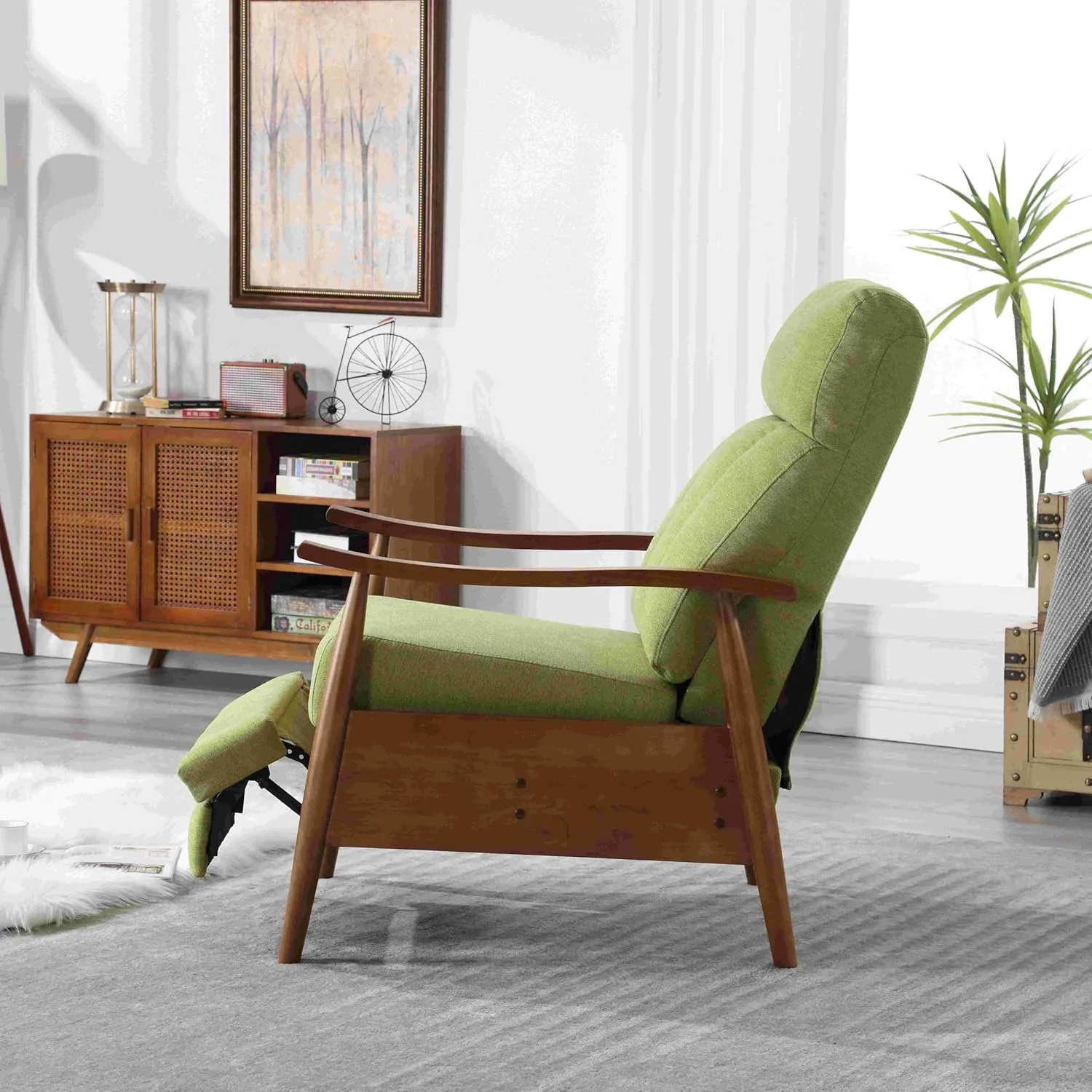 Recliner Chair for Living Room, 32" Accent Chair with Reclining, Home Theater Seating Modern Recliner, Adjustable Living Room Chair with Cushion, 3 Positions, Breathable Linen Fabric (Olive Green)