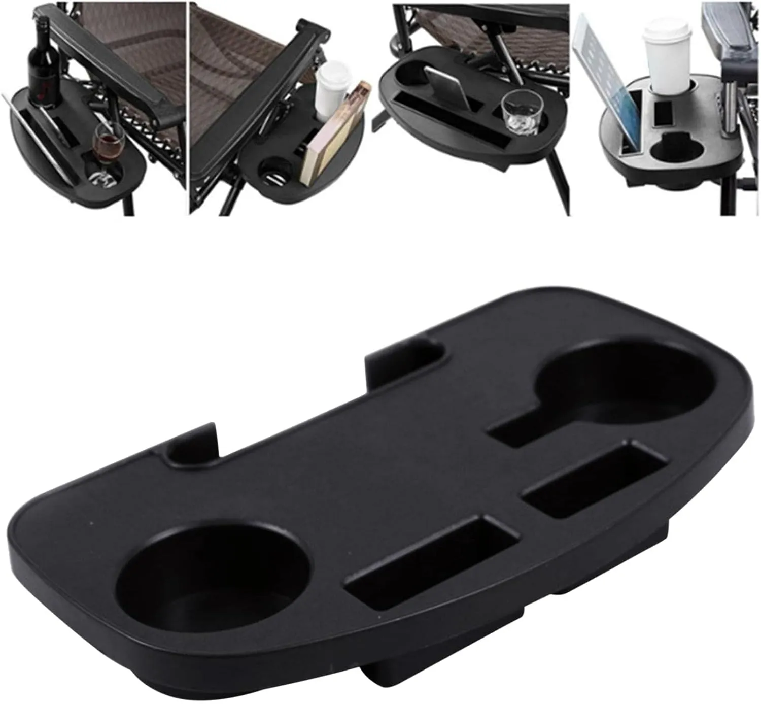 Recliner Cup Holder Folding Beverage Tray for Sun Lounger and Reclining Chairs, Black