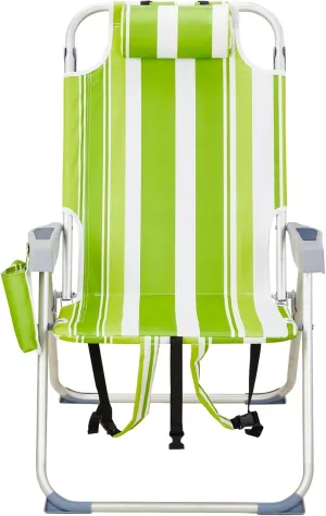 Reclining Backpack Beach ChairFolding Chair for AdultsLightweight High Back Chairs,Lightweight Camping ChairsGreen Stripes 63 x 70 99cm