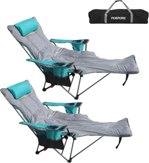 Reclining Camping Chair with Removable Footrest Lounge Chair with Headrest, Cotton Cushion, Portable Adjustable Folding Chairs