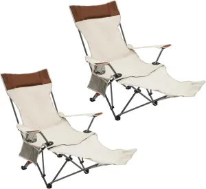 Reclining Camping Chair,260 Lbs Portable Folding Camp Chairs,Rocking Lounge Folding Chair with Footrest,4 Adjustment Modes,Headrest Adjustable Backrest,for Camping and Other Outdoor Activities (2PCS)