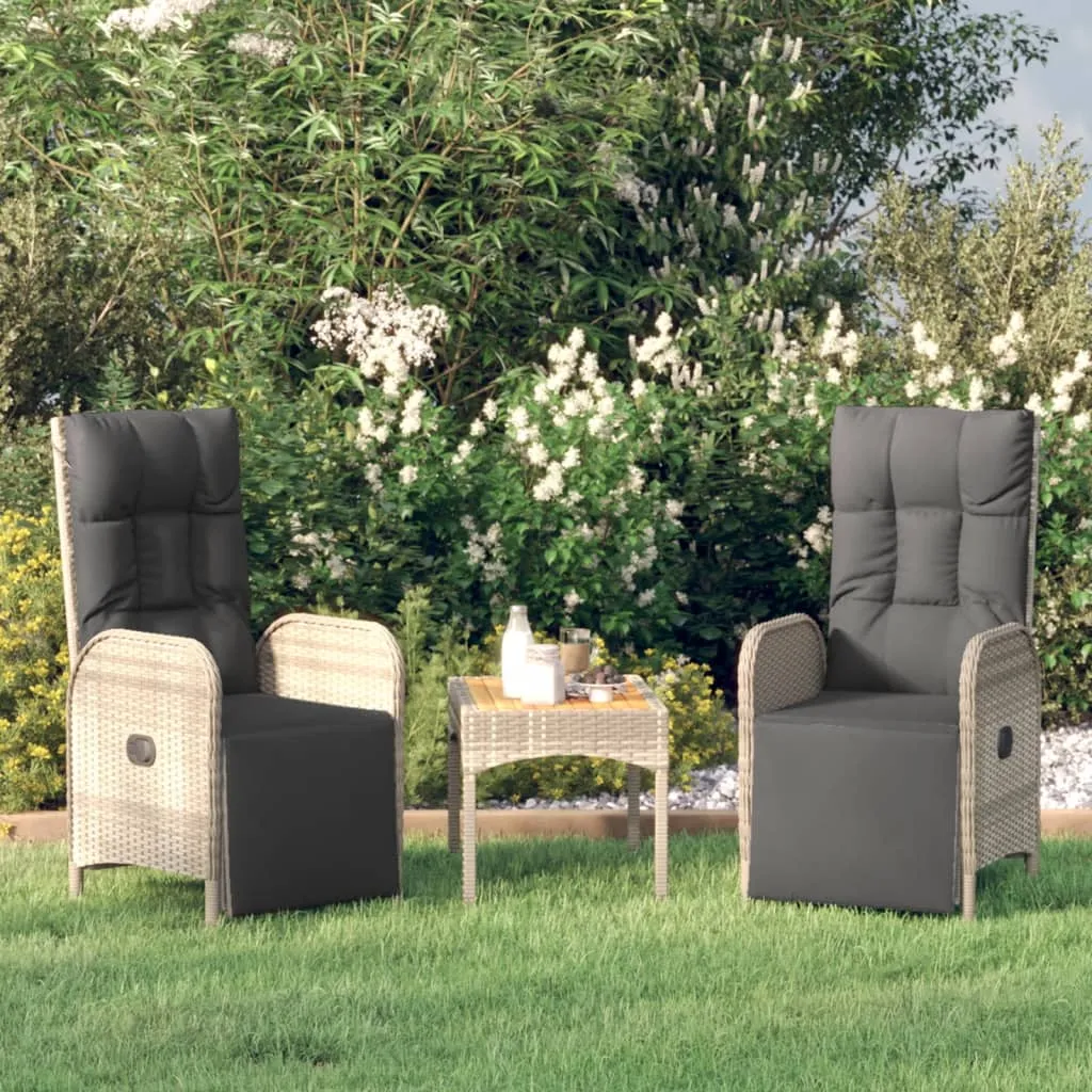 Reclining Chair 2 Pcs Outdoor Wicker Armchair with Cushions Poly Rattan