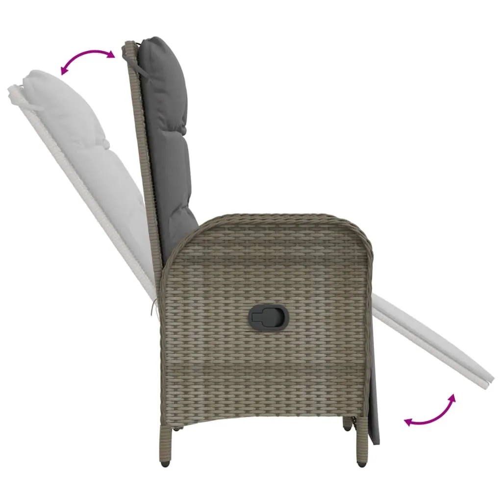 Reclining Chair 2 Pcs Outdoor Wicker Armchair with Cushions Poly Rattan