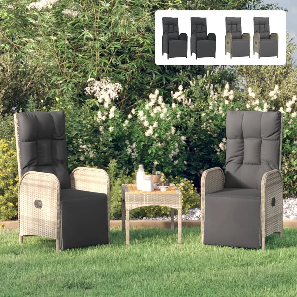 Reclining Chair 2 Pcs Outdoor Wicker Armchair with Cushions Poly Rattan