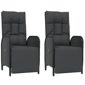 Reclining Chair 2 Pcs Outdoor Wicker Armchair with Cushions Poly Rattan
