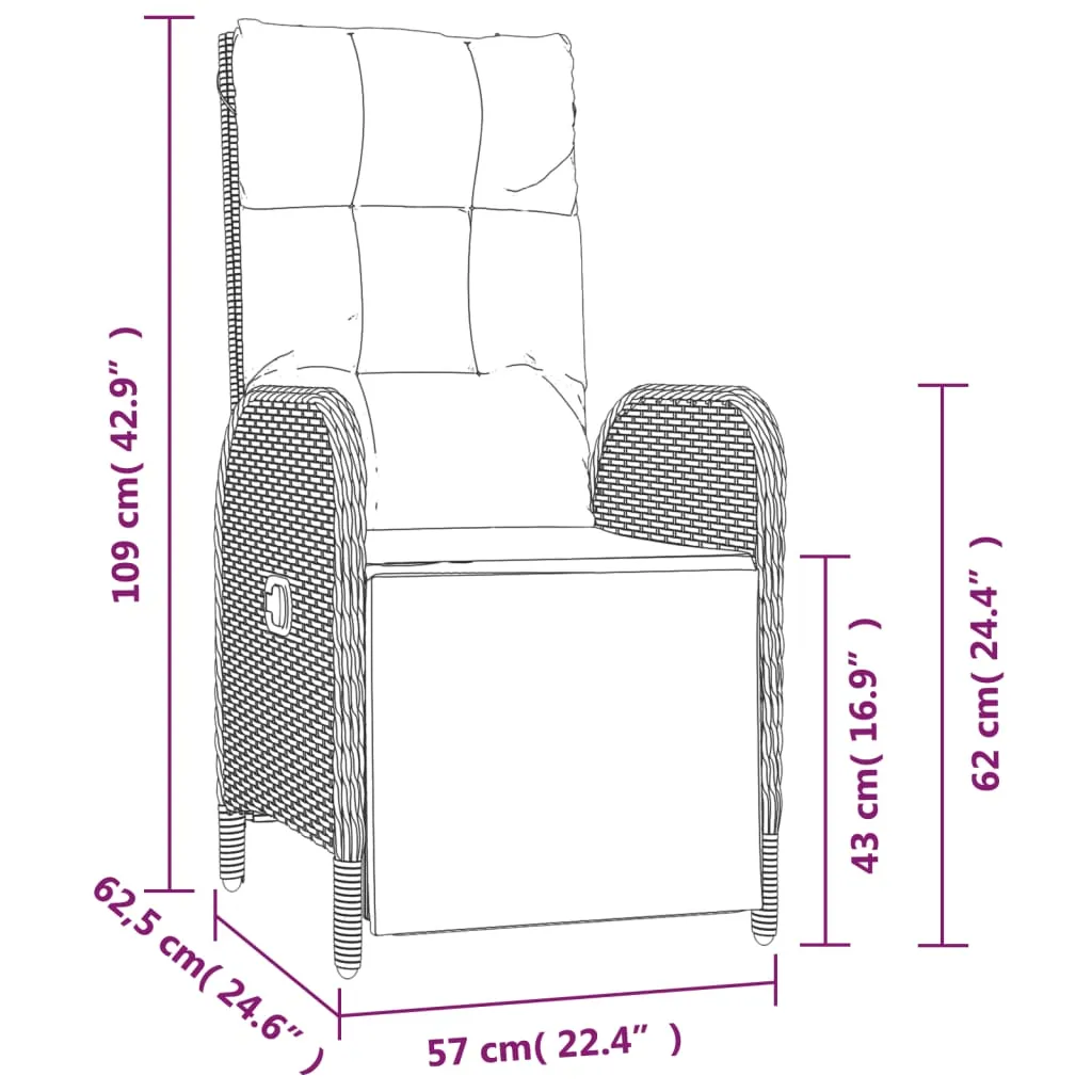 Reclining Chair 2 Pcs Outdoor Wicker Armchair with Cushions Poly Rattan